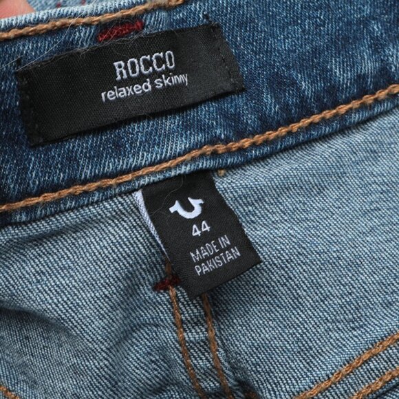 True Religion Mens Rocco Moto Skinny Jeans Stretch Designer Blue Denim Sz 44 NEW - Picture 8 of 13